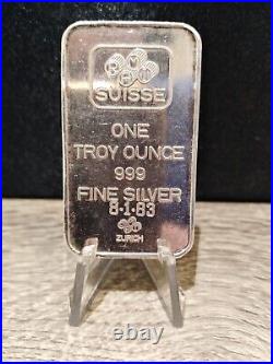 1 oz PAMP Rami Suisse Zurich Date 8-1-83 Fine Silver Bar 999 Vintage