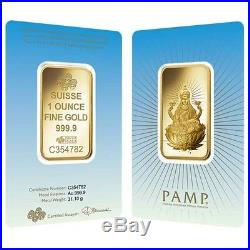 1 oz PAMP Suisse Gold Bar Lakshmi (in Assay). 9999 Fine