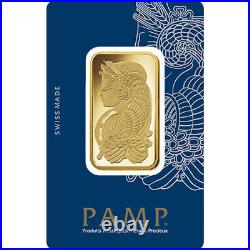 1 oz PAMP Suisse Gold Bar (Varied Design with Assay)