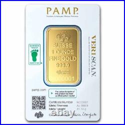 1 oz PAMP Suisse Lady Fortuna Gold Veriscan Bar (Carbon Neutral, New with Assay)