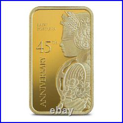 1 oz PAMP Suisse Lady Fortuna Veriscan 45th Anniversary Gold Bar (New with Assay)