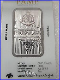 1 oz PAMP Suisse Silver 2023 Sunbeam Snake Hologram bar in assay LOW COA #18