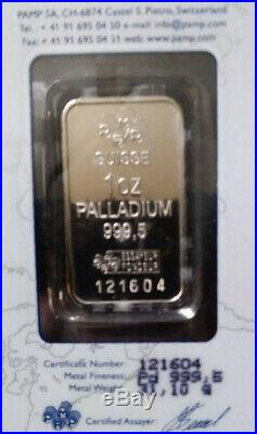 1 oz. Palladium Bar PAMP Suisse 999.5 Fine in Sealed Assay Free Shipping