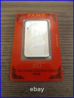 1 oz Pamp Suisse 2013 (SNAKE) Lunar Calendar Series. 999 Fine Silver Bar w Assay