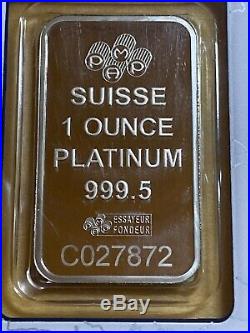 1 oz Pamp Suisse Lady Fortuna Platinum Bar. 9995 Fine HTF 3G