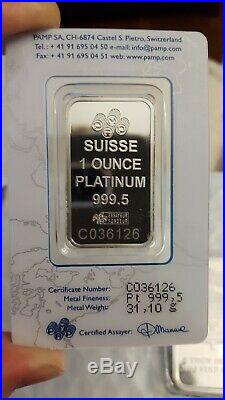 1 oz Pamp Suisse Platinum Bar with Certicard
