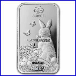 1 oz Platinum Bar PAMP Suisse Lunar Year of the Rabbit 999.5 Fine in Assay