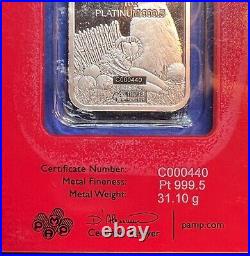 1 oz Platinum Bar PAMP Suisse Lunar Year of the Rabbit 999.5 Fine in Assay