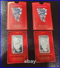 1 oz Silver Bars PAMP 2024 Year of the Dragon 2 consecutive serial numbers