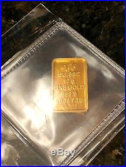 10 Gram PAMP SUISSE Fortuna GOLD Bar 999.9 CERTIFIED Pure GOLD