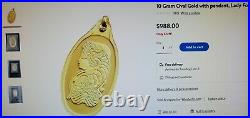 10 Gram PAMP SUISSE Fortuna GOLD Oval Bar with pendent NO Reserve