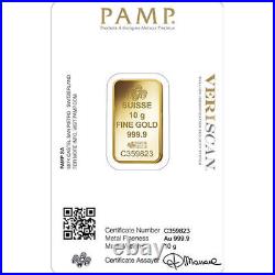 10 Gram PAMP Suisse Fortuna Veriscan Gold Bar (New with Assay)