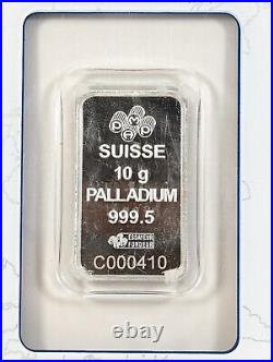 10 Gram Palladium PAMP Suisse Bar 999.5 Fine Sealed in Assay