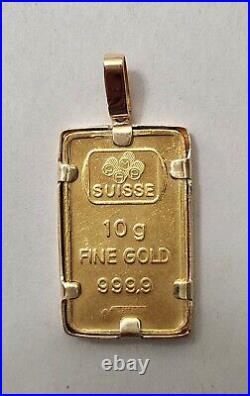 10 Gram Pamp Suisse. 999 Lady Fortuna Bar Pendant Encased in 18k Gold