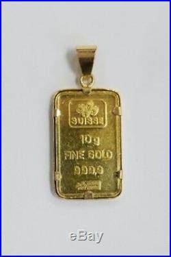 10 Gram Pamp Suisse Lady Fortuna 24k Fine Gold Bar in 18k Yellow Gold Pendant