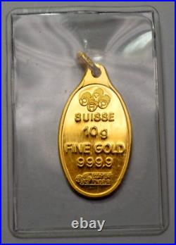 10 Gram Rose PAMP Suisse Gold Oval Bar Pendant Sealed by Mint, New