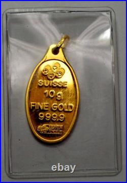 10 Gram Rose PAMP Suisse Gold Oval Bar Pendant Sealed by Mint, New