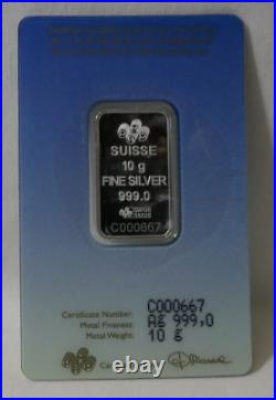 10 Gram Silver PAMP Suisse Mecca Silver Bar in Assay RARE Serial # C000667
