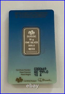 10 Gram Silver PAMP Suisse Mecca Silver Bar in Assay RARE Serial # C000669