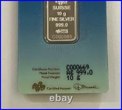 10 Gram Silver PAMP Suisse Mecca Silver Bar in Assay RARE Serial # C000669