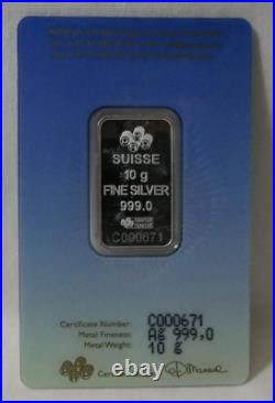 10 Gram Silver PAMP Suisse Mecca Silver Bar in Assay RARE Serial # C000671