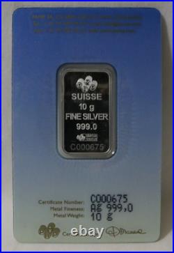 10 Gram Silver PAMP Suisse Mecca Silver Bar in Assay RARE Serial # C000675