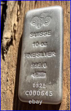 10 OZ. 999 PAMP SUISSE SILVER BAR. 999 With COA CERTIFICATE