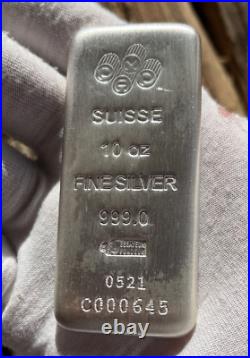 10 OZ. 999 PAMP SUISSE SILVER BAR. 999 With COA CERTIFICATE