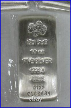10 Troy oz PAMP Suisse Silver Cast Bar. 999 Fine Silver with Assay Card