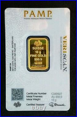 10 g gram Gold Bar PAMP Suisse Fortuna 999.9 Fine in Sealed Assay 24k Invest
