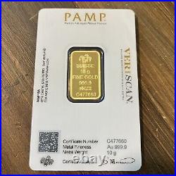 10 gram Gold Bar PAMP Suisse Fortuna 999.9 Fine in Sealed Assay