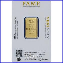 10 gram Gold Bar PAMP Suisse Fortuna 999.9 Fine in Sealed Assay