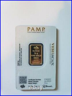 10 gram Gold Bar PAMP Suisse Fortuna 999.9 Fine in Sealed Assay