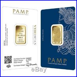 10 gram Gold Bar PAMP Suisse Lady Fortuna Veriscan. 9999 Fine (In Assay)