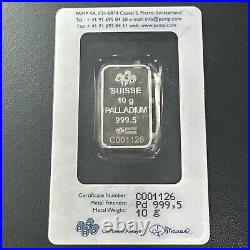 10 gram Palladium Bar PAMP Suisse (In Assay) LADY FORTUNA SEALED BAR