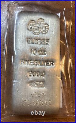 10 oz PAMP Suisse. 999 Fine Silver Cast Bar (with COA)
