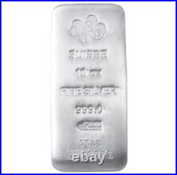 10 oz PAMP Suisse Silver Cast Bar. 999 Fine Silver -Assay Card In Stock