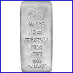 10 oz Silver Bar PAMP Suisse Cast. 999 Fine with Assay