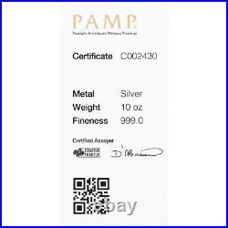 10 oz Silver Bar PAMP Suisse Cast. 999 Fine with Assay