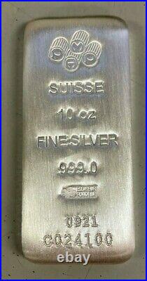 10 oz Silver PAMP Suisse Silver Cast. 999 Fine Silver Bar