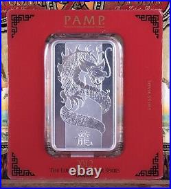 100 Gram. 9999 Silver Year of the Dragon Pamp Suisse Sealed In Assay