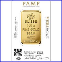 100 Gram PAMP Suisse Fortuna Veriscan Gold Bar (New with Assay)