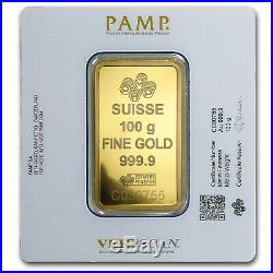100 gram Gold Bar PAMP Suisse Lady Fortuna Veriscan (In Assay) SKU #88805