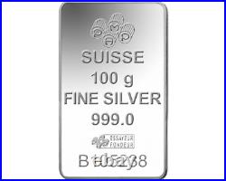 100 grams 999 Silver 2012 Lady Fortuna Suisse PAMP Mint Bullion Bar Assay Card