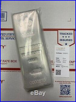 100 oz PAMP Suisse Silver Cast Bar. 999 Fine (withAssay) Free Shipping