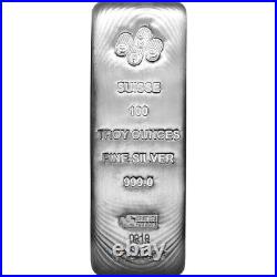 100 oz Silver Bar PAMP Suisse. 999 Fine with Assay Certificate