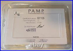 10oz Silver Bar PAMP Suisse Lady Fortuna. 999 Fine Silver Bar In Case With C. O. A