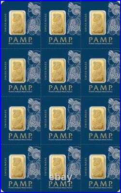 12 X 1 gram Gold Bar PAMP Suisse Multigram+12.9999 Fine Gold In Assay Card