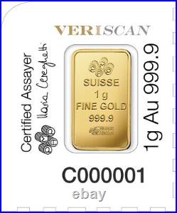 12 X 1 gram Gold Bar PAMP Suisse Multigram+12.9999 Fine Gold In Assay Card