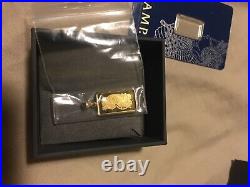 14k Gold 5 Gram Pamp Suisse. 999 Lady Fortuna Bar Pendant